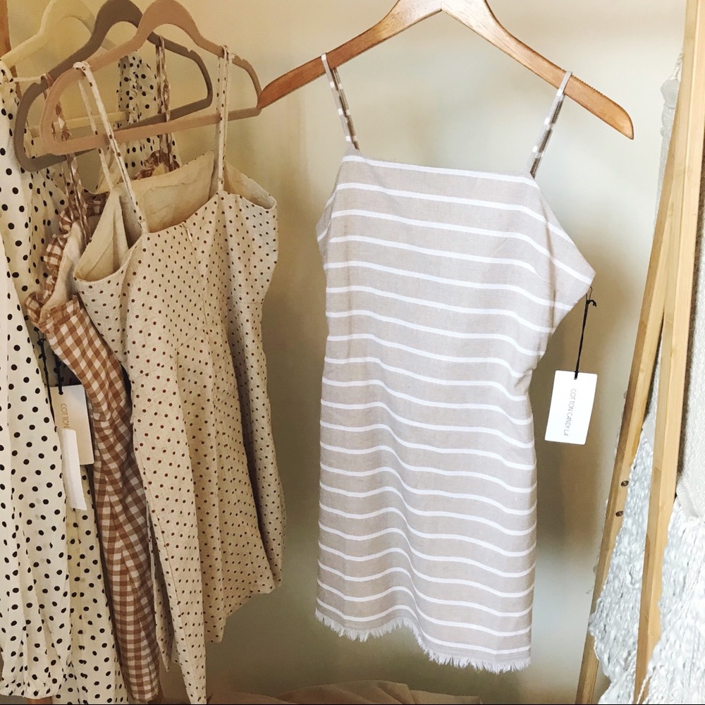 SALE Amelia Striped Frayed Hem Dress in Sand - Picture 4 of 4